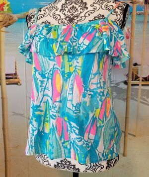 Lilly Pulitzer Yeah Buoy Nautical Sailboat Ruffle Trim Tank Top XS